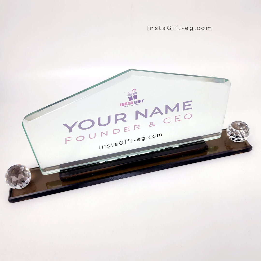 Pyramid Crystal Desk Name Plate