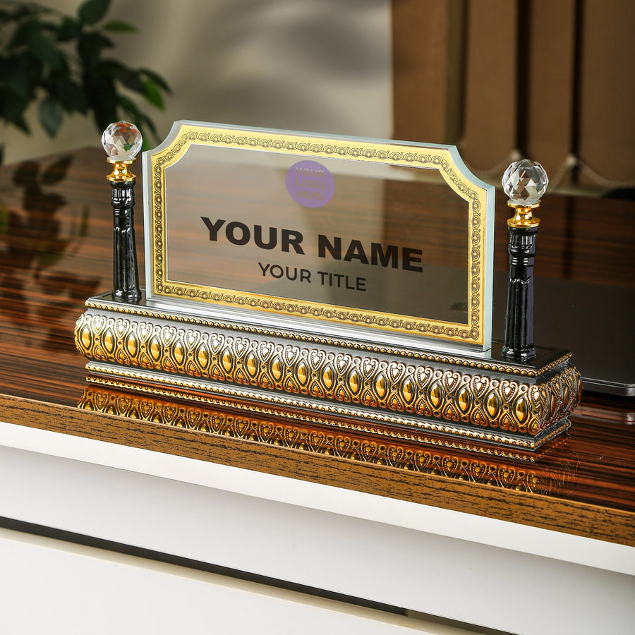 Rectangle Wooden Golden Base Desk Name Plate 