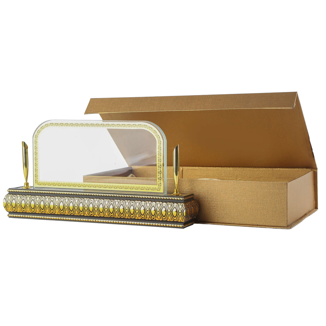 Rounded Wooden golden base crystal desk name plate with pen holder