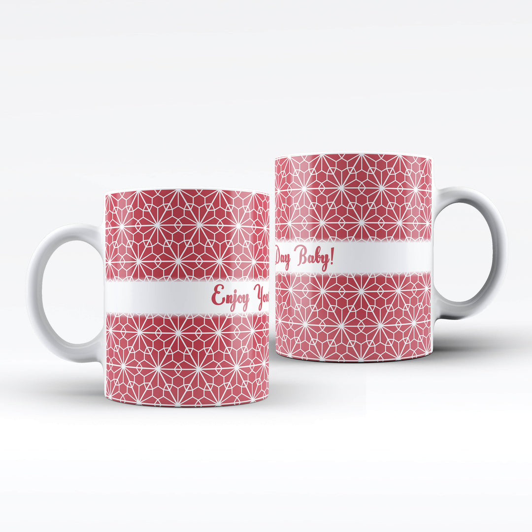 Text White Ceramic Mug Red Floral Pattern