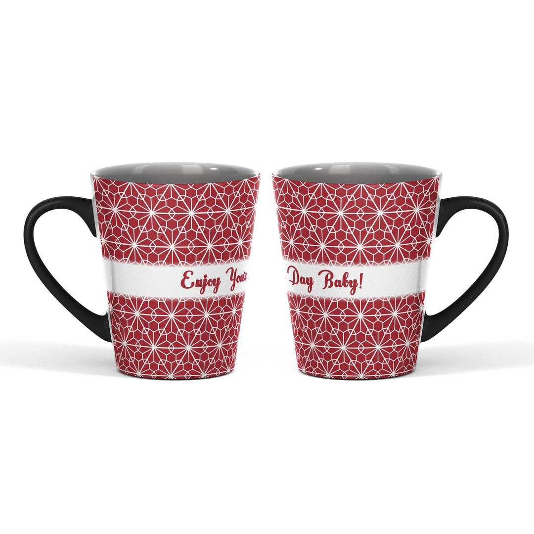 Text Magic Latte Mug Red Floral Pattern