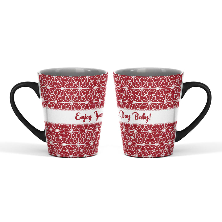 Text Magic Latte Mug Red Floral Pattern