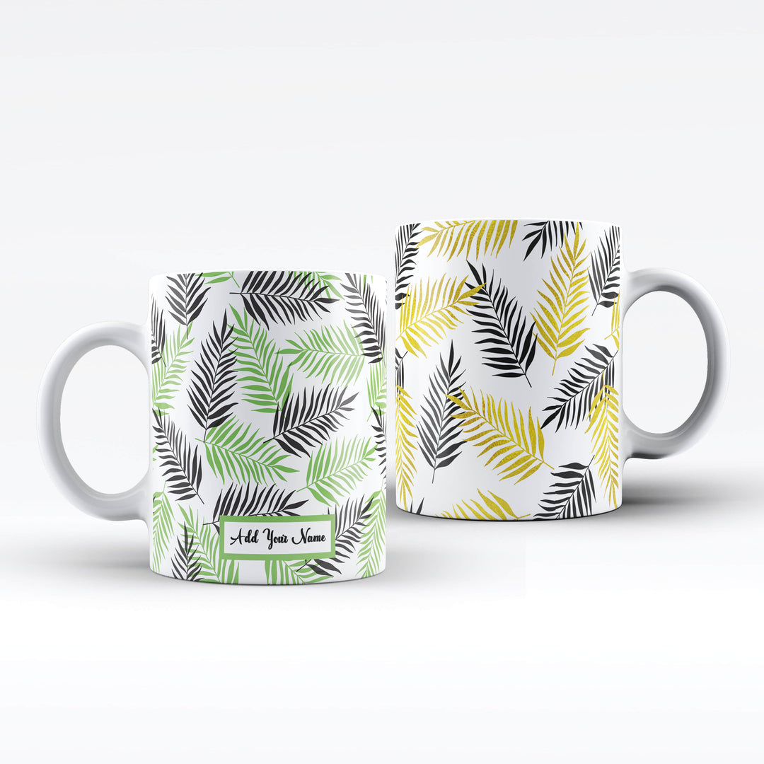 Tropical Leaves Name White Ceramic Mug