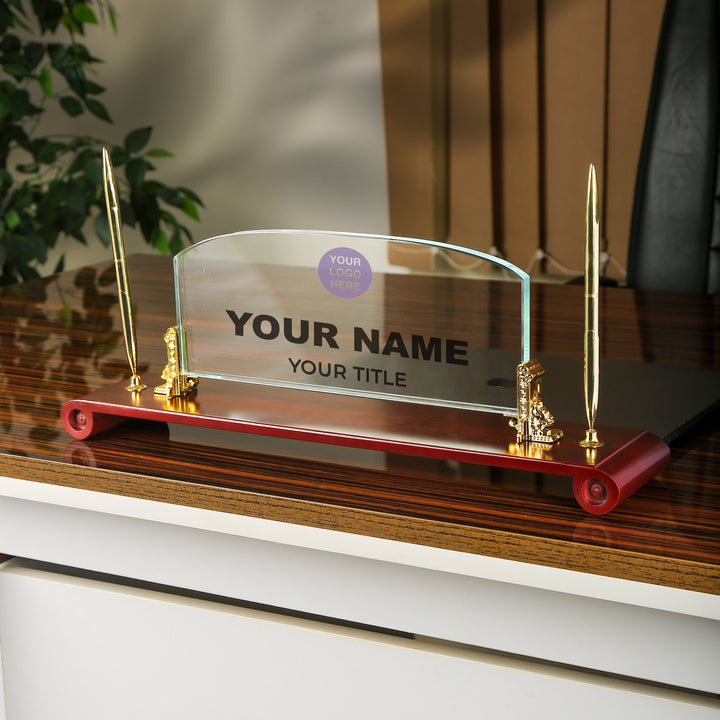Wooden Base Crystal Desk Name Plate