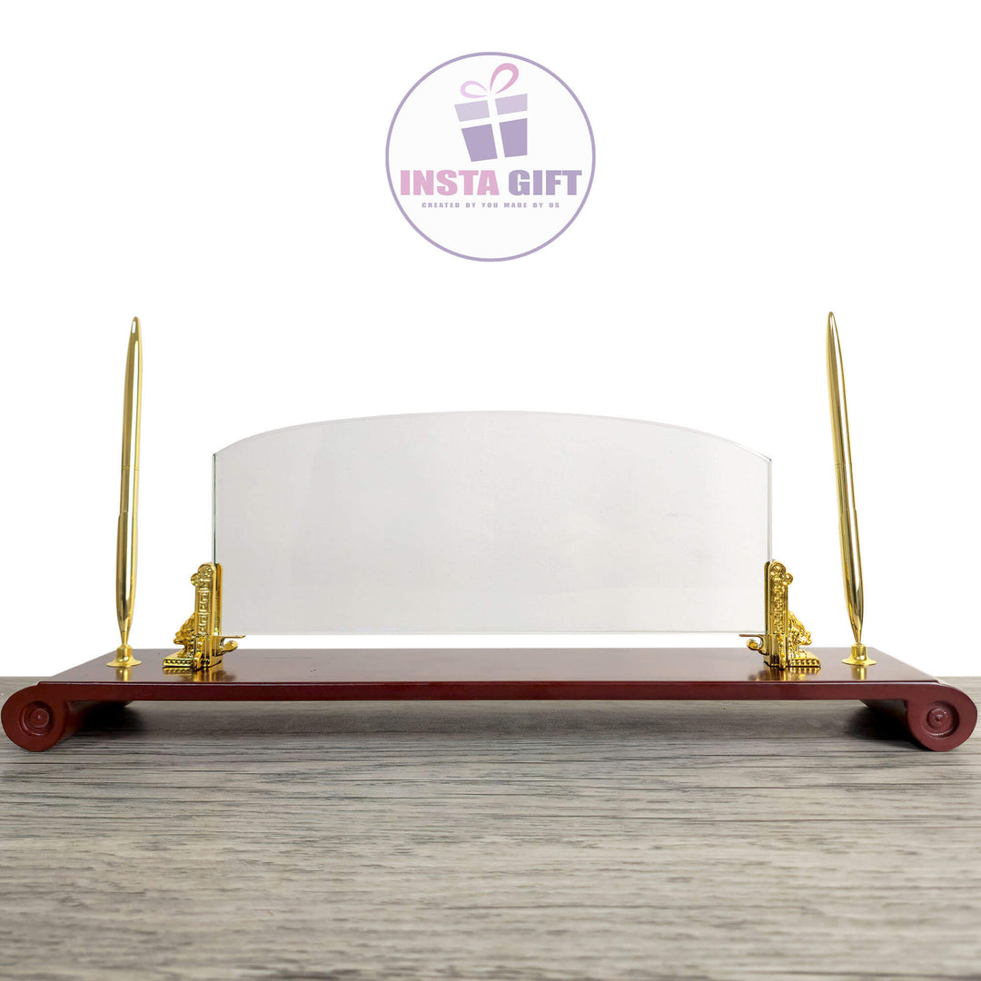 Wooden Base Crystal Desk Name Plate