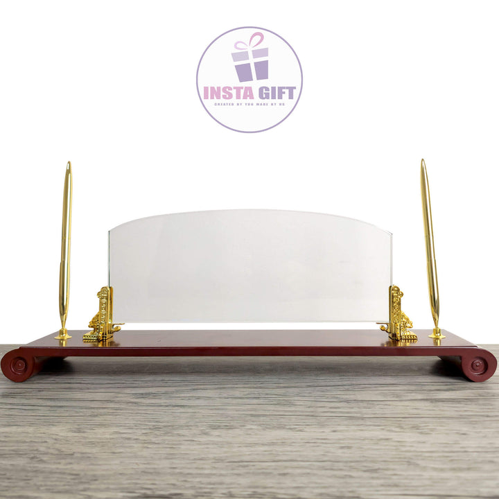 Wooden Base Crystal Desk Name Plate