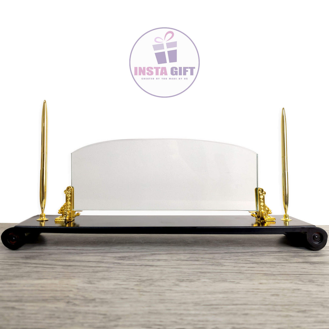 Wooden Base Crystal Desk Name Plate