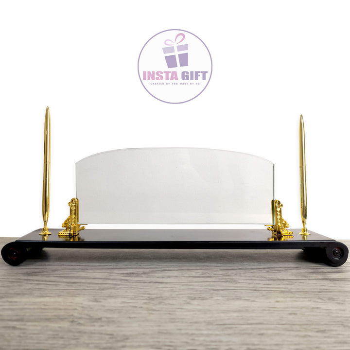 Wooden Base Crystal Desk Name Plate