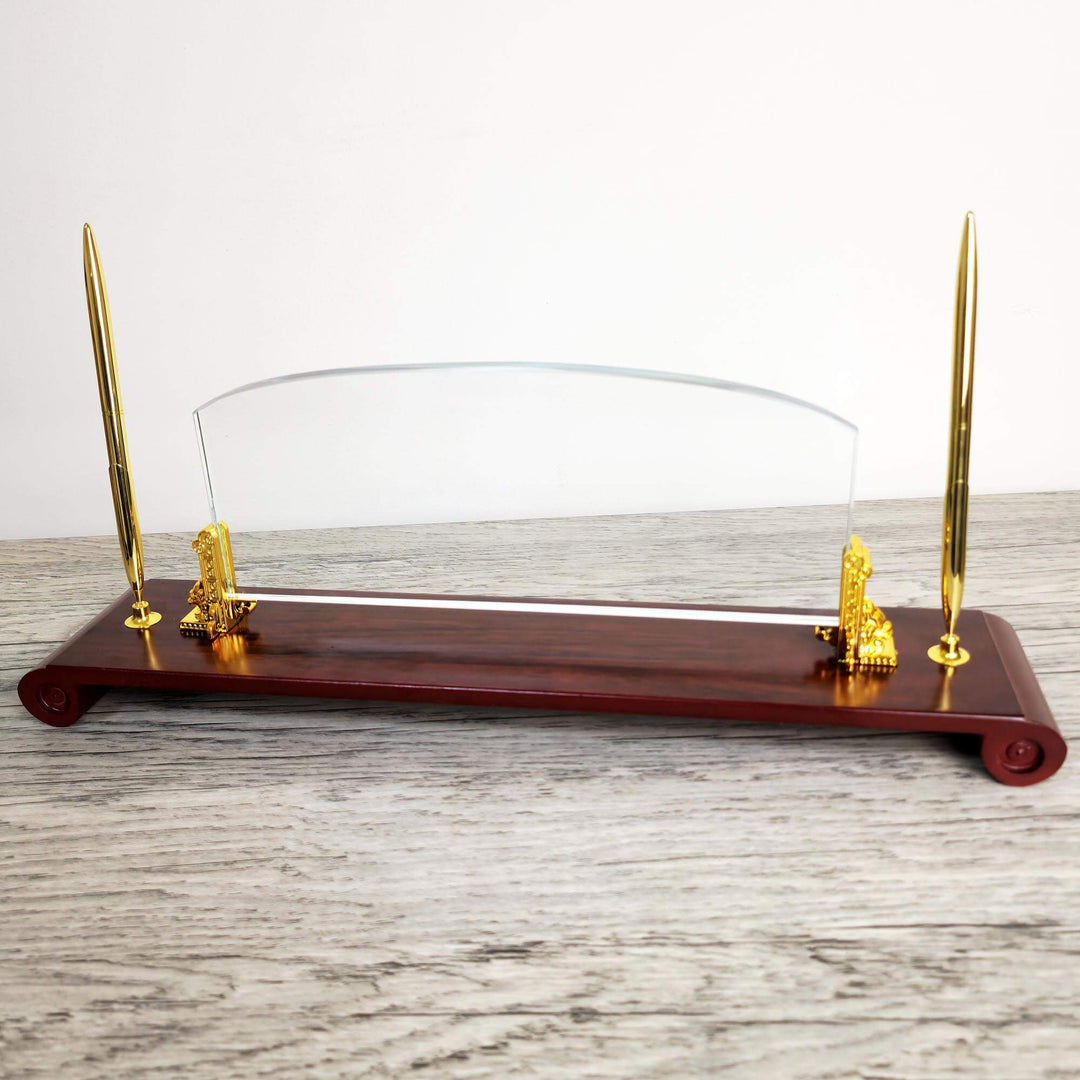 Wooden Base Crystal Desk Name Plate