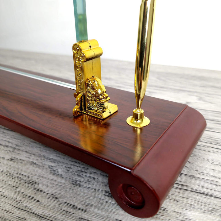 Wooden Base Crystal Desk Name Plate