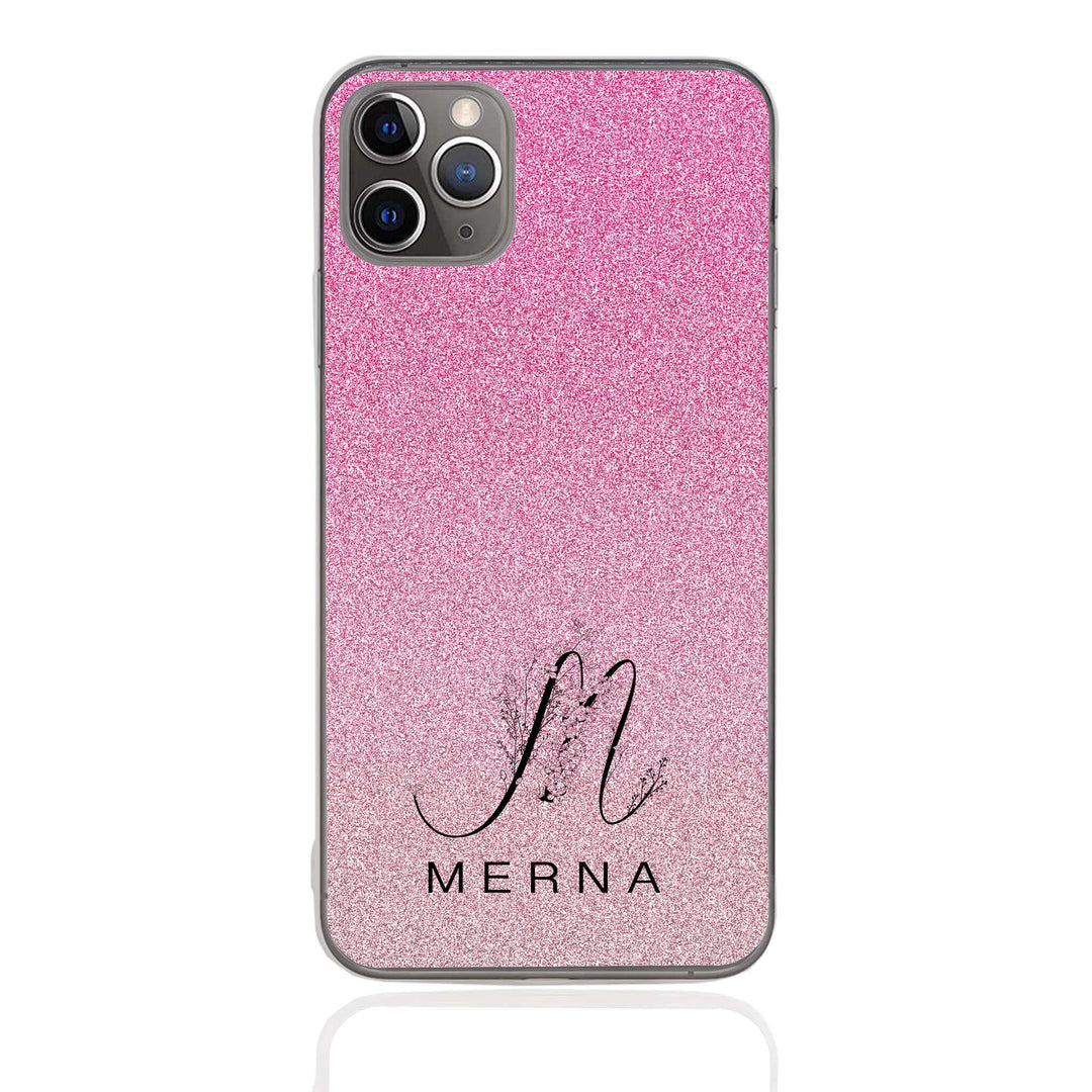 Floral Initial & Name iPhone Clear Silicone Case - Glitter