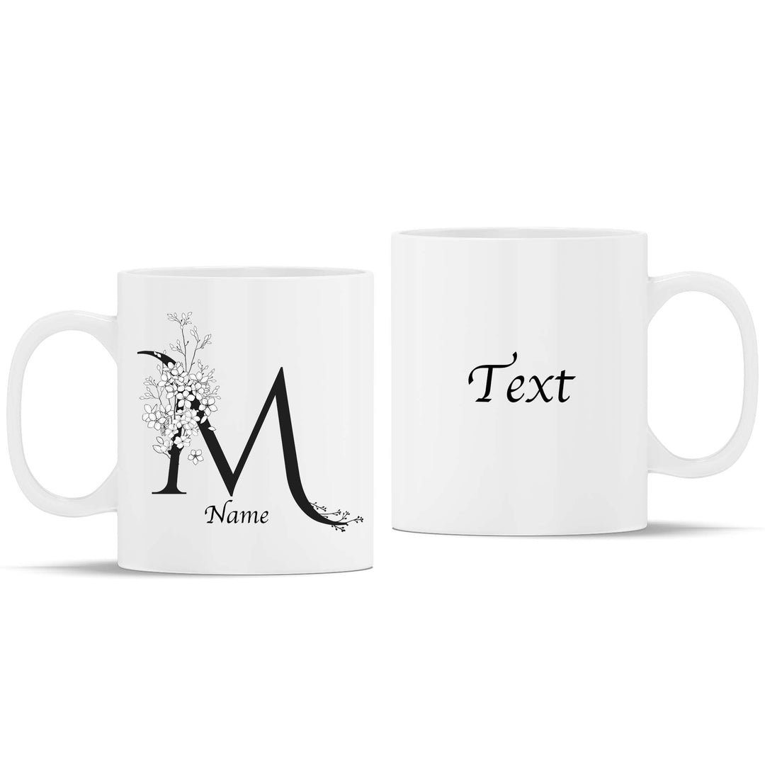 Floral Initial, Name And Text White Ceramic Mug