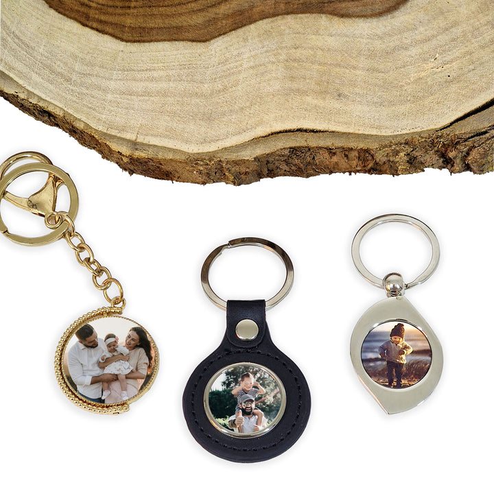 Metal and Leather Photo Keyrings