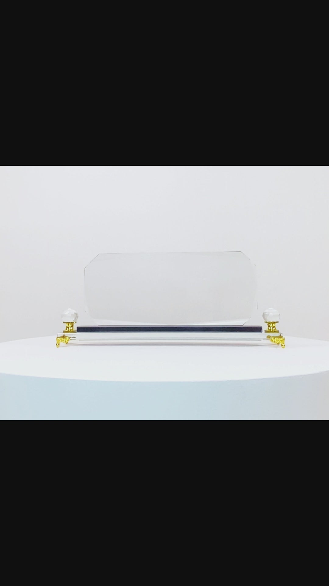 Premium Octagon Crystal Desk Name plate with Gold Legs