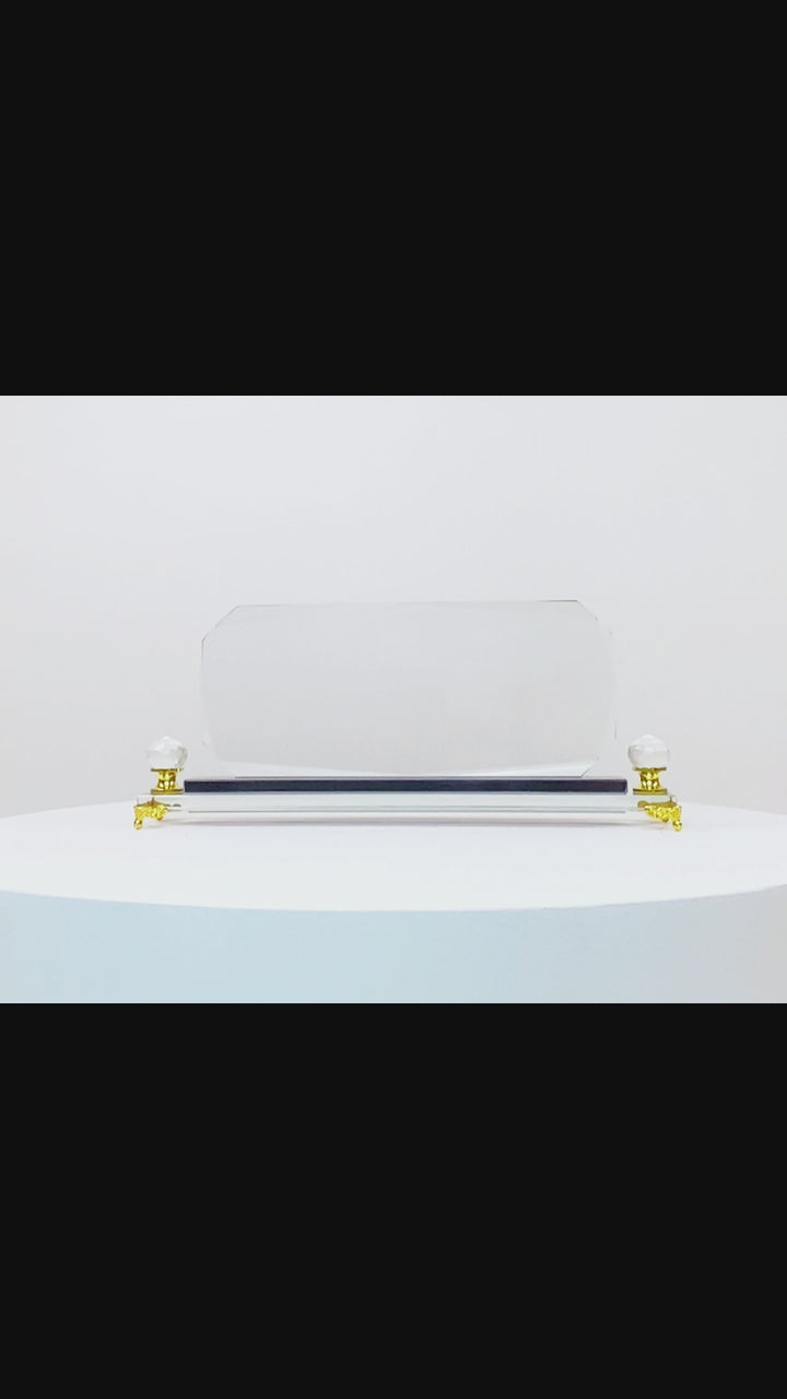 Premium Octagon Crystal Desk Name plate with Gold Legs