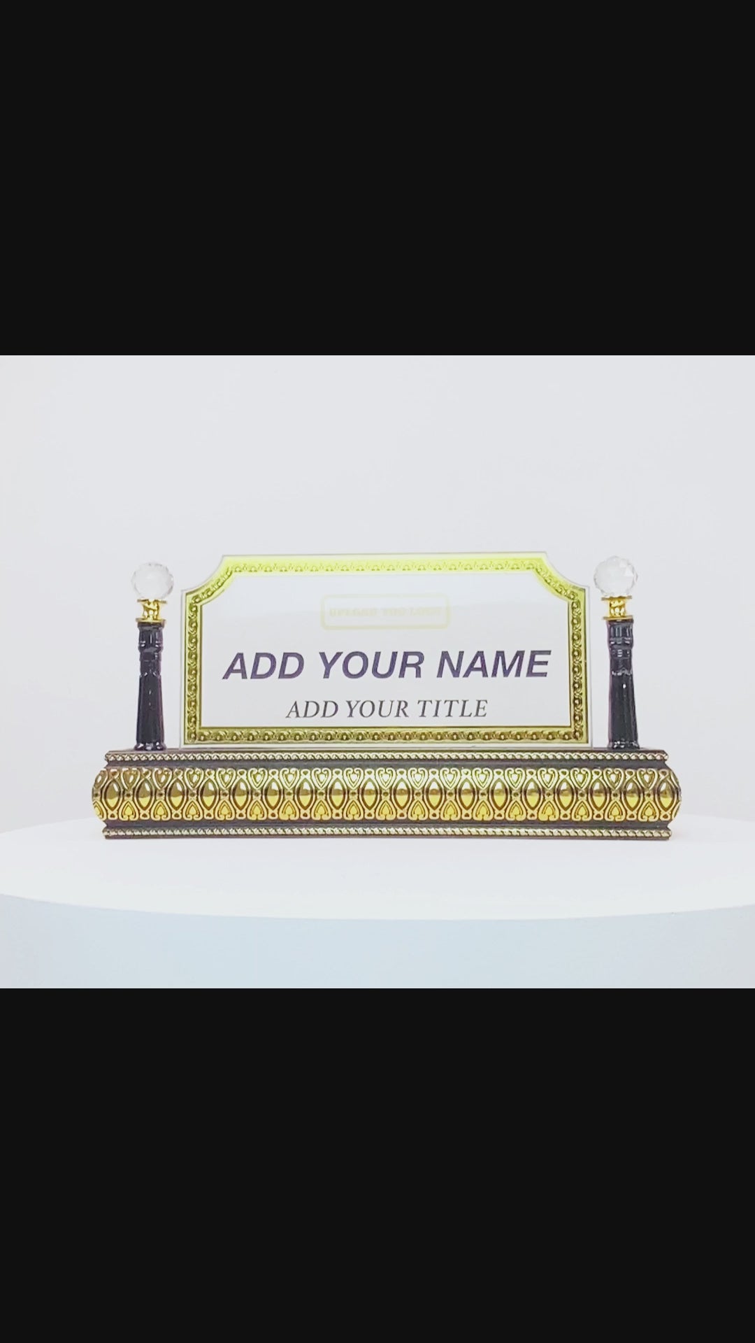Rectangle wooden golden base desk name plate