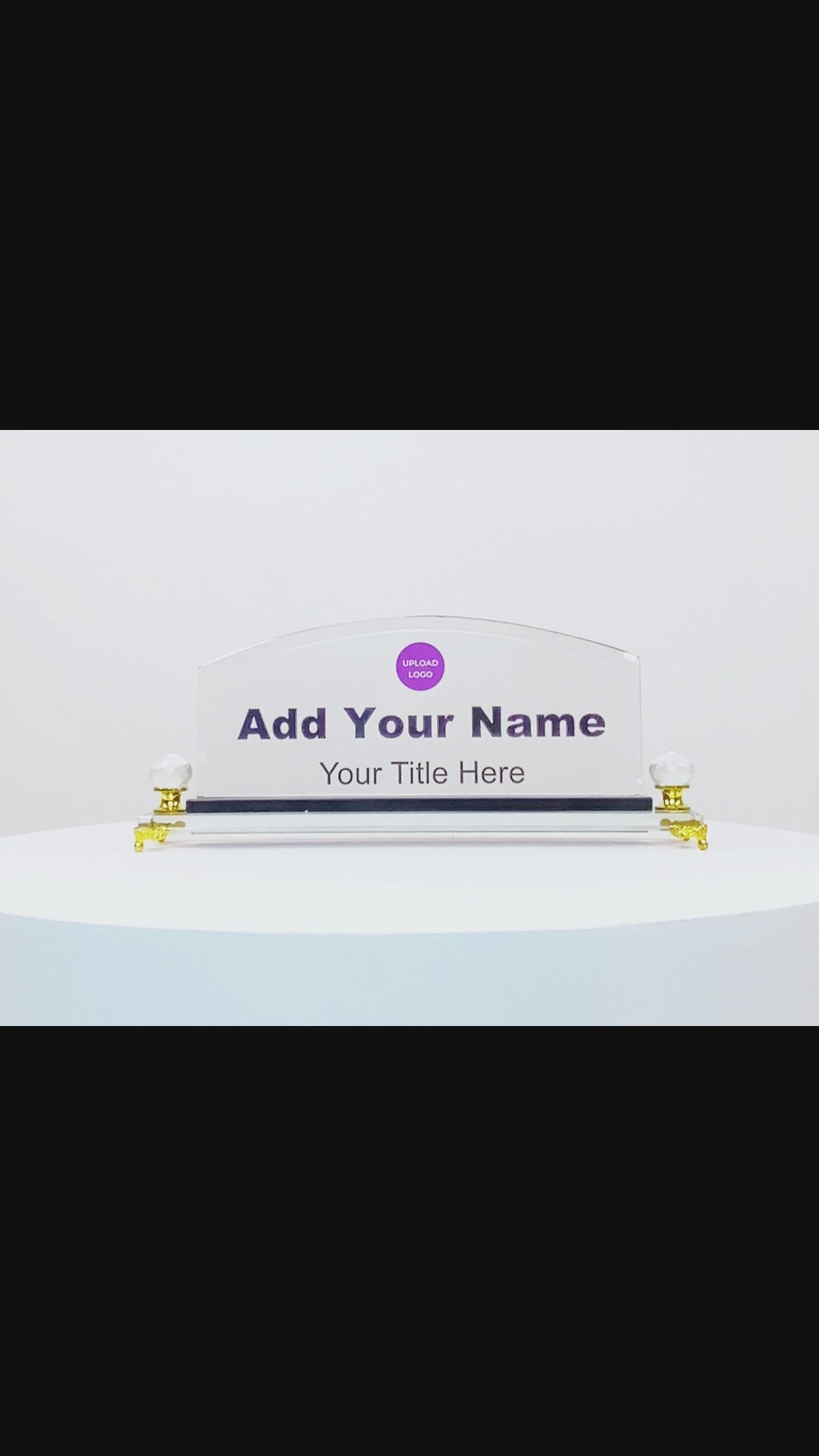 premium Arch Crystal disk name plate with gold leg