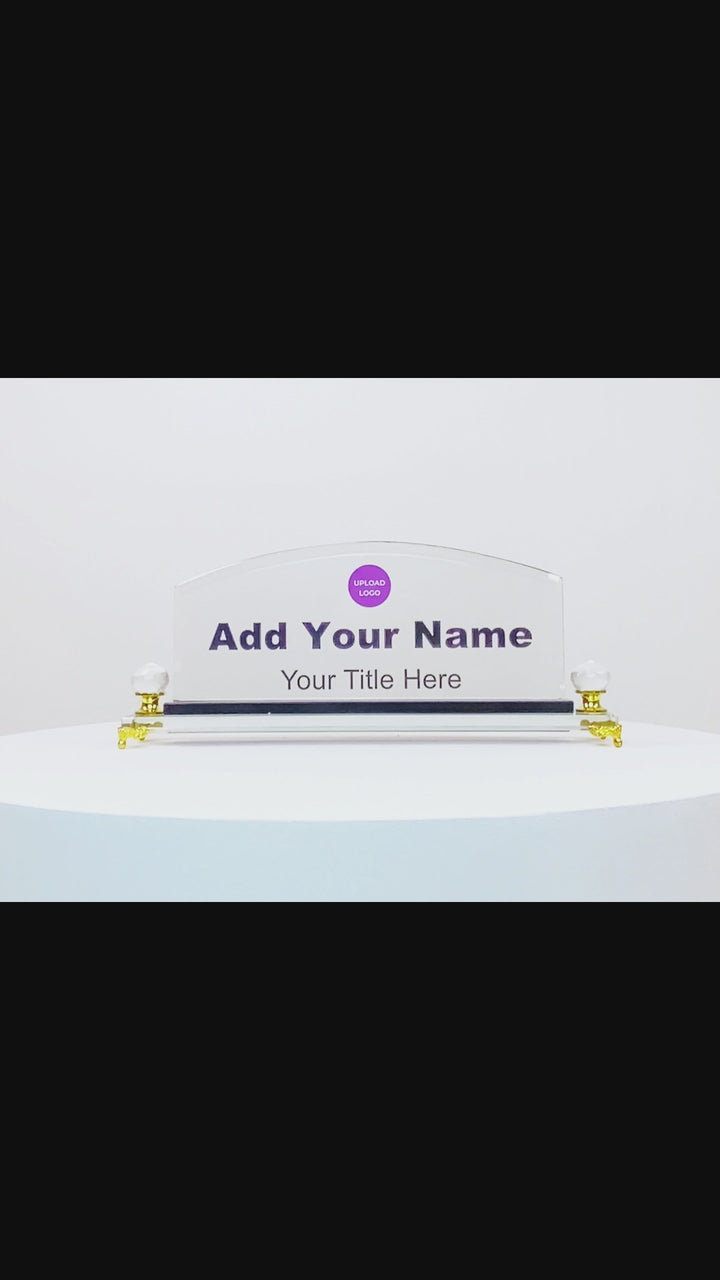 premium Arch Crystal disk name plate with gold leg