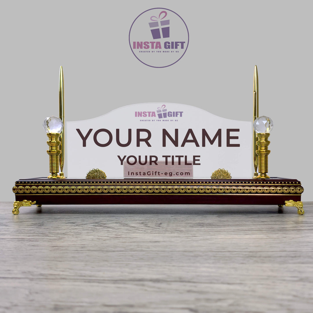 Wooden Gold Base Crystal Desk Name Plate