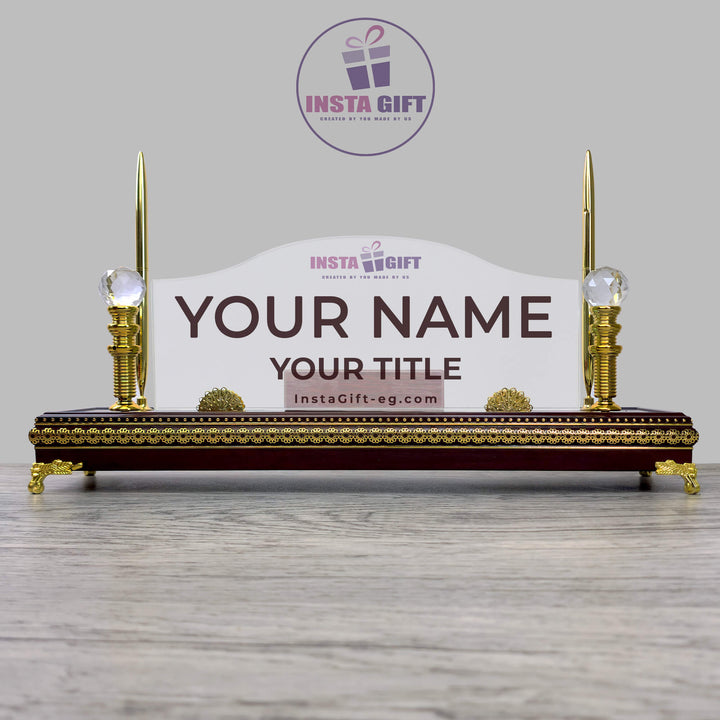 Wooden Gold Base Crystal Desk Name Plate