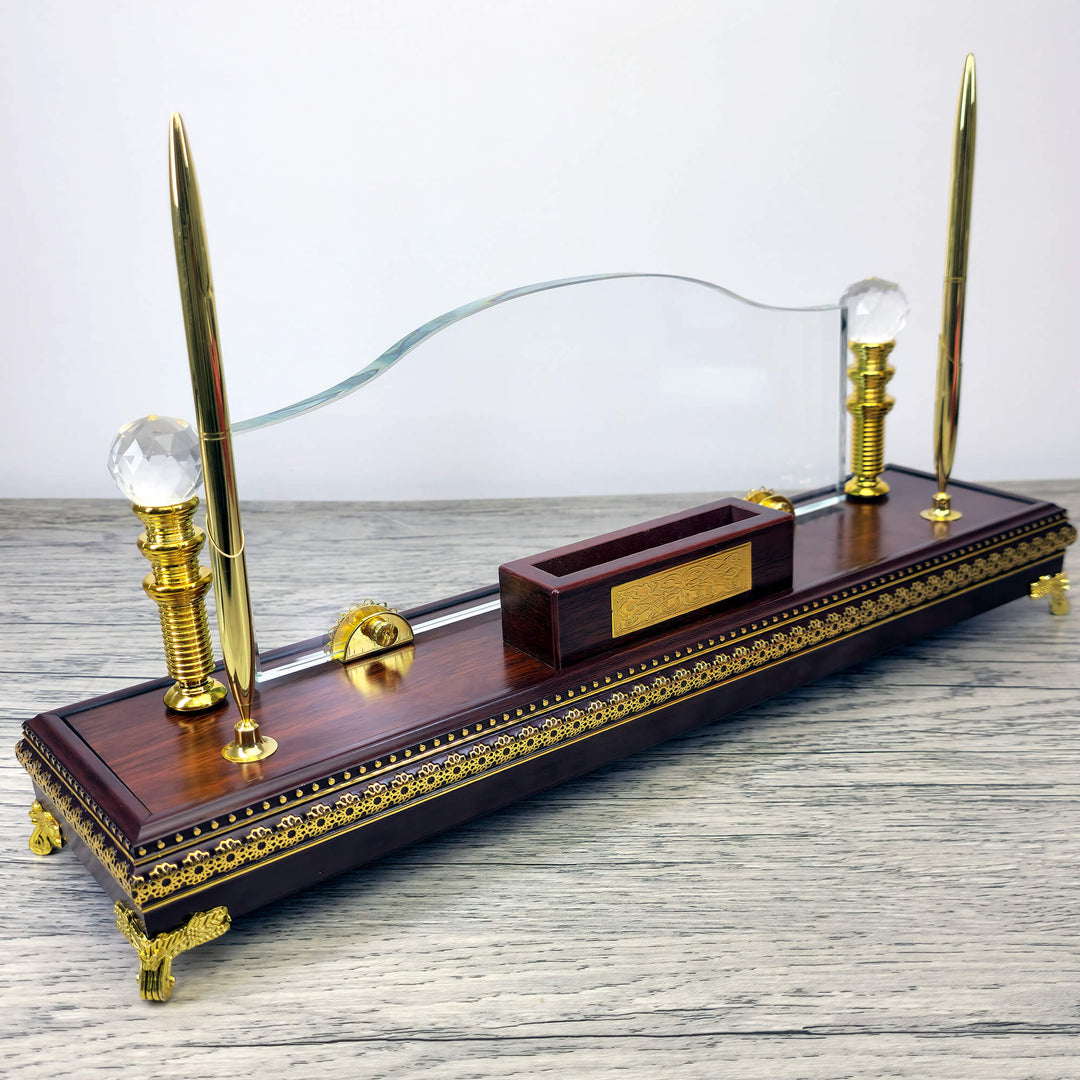 Wooden Gold Base Crystal Desk Name Plate