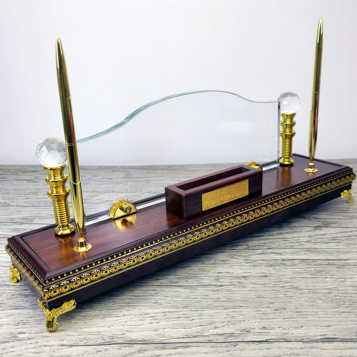 Wooden Gold Base Crystal Desk Name Plate