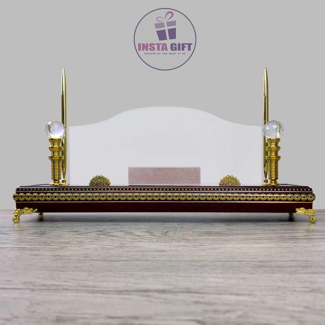 Wooden Gold Base Crystal Desk Name Plate