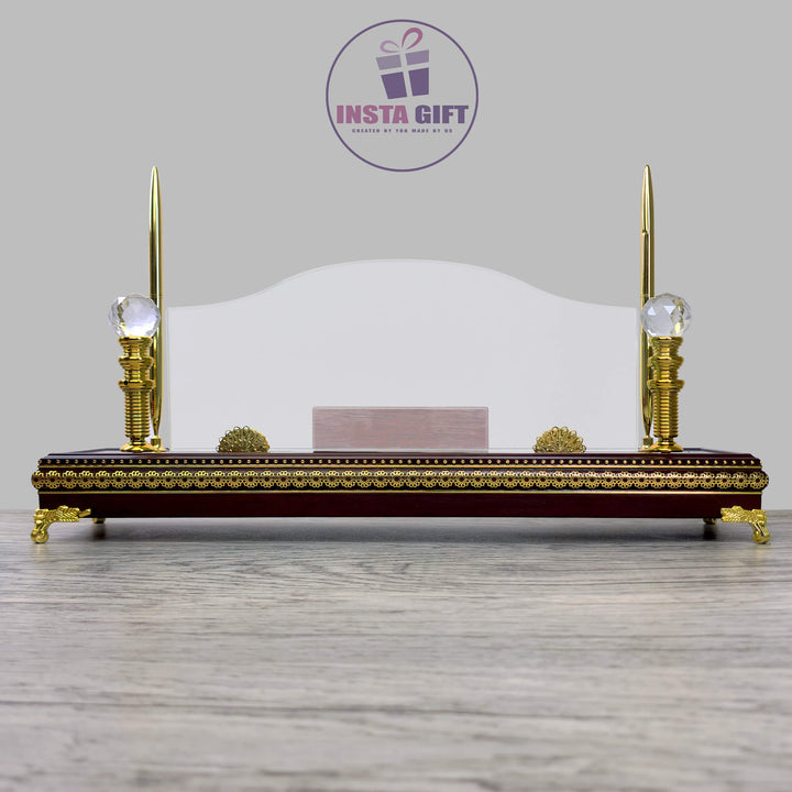 Wooden Gold Base Crystal Desk Name Plate