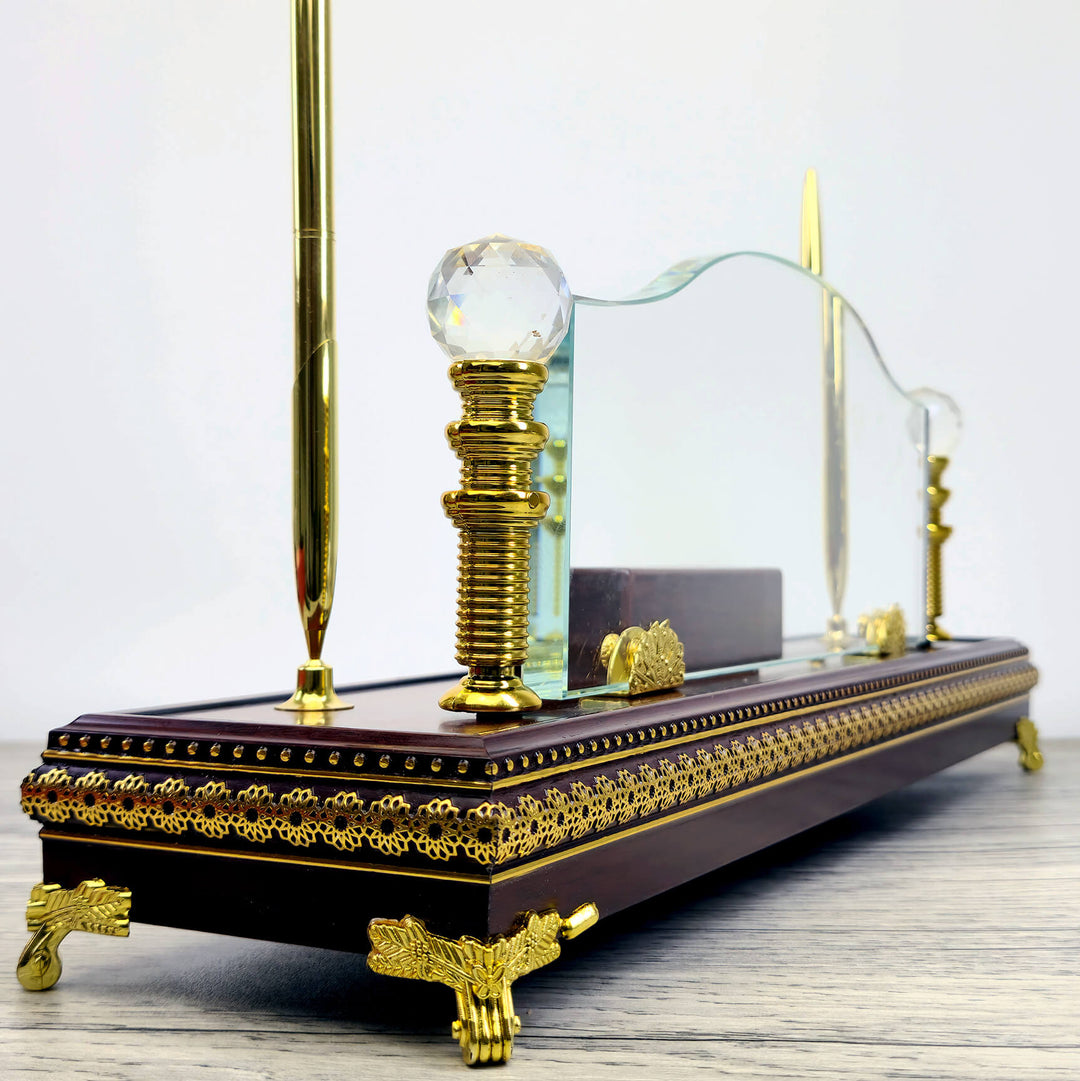 Wooden Gold Base Crystal Desk Name Plate