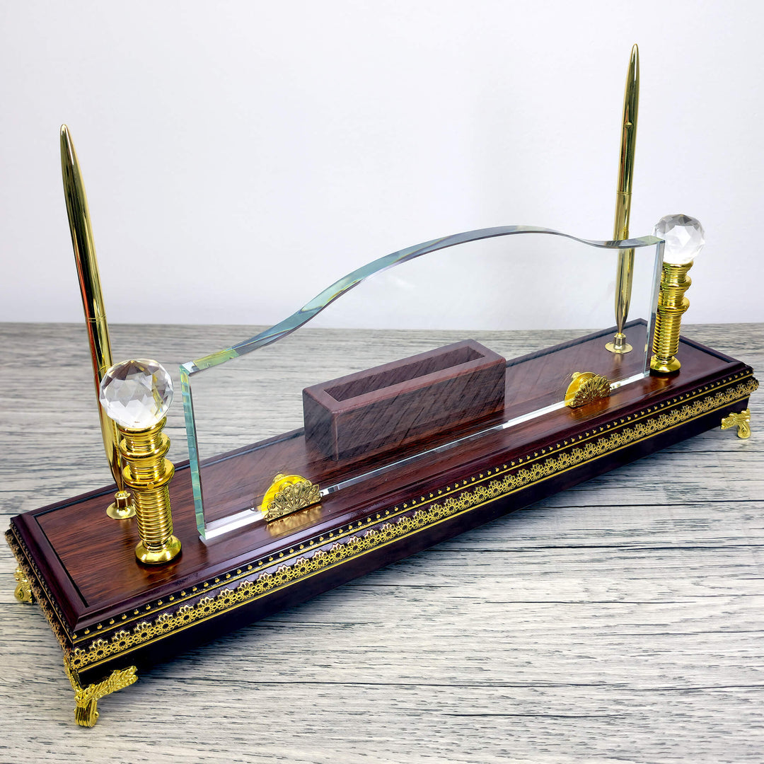 Wooden Gold Base Crystal Desk Name Plate